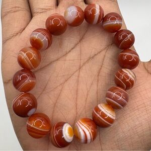 Handcrafted Red & White Banded Agate Beaded Bracelet